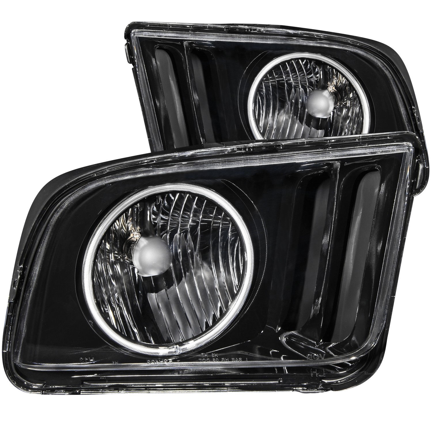 2005-2009 Ford Mustang ANZO Crystal Headlights w/Black Background & CCFL Halo