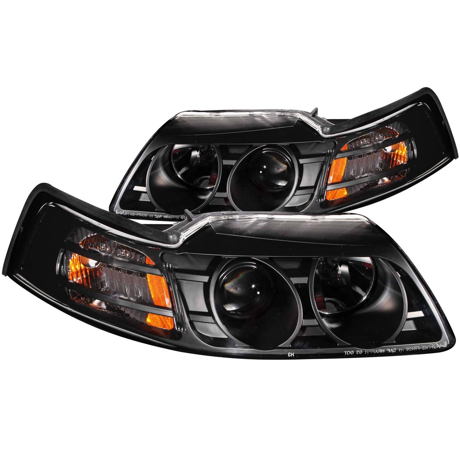 1999-2004 Ford Mustang ANZO Project Headlights w/Halogen Bulbs & Black Housing