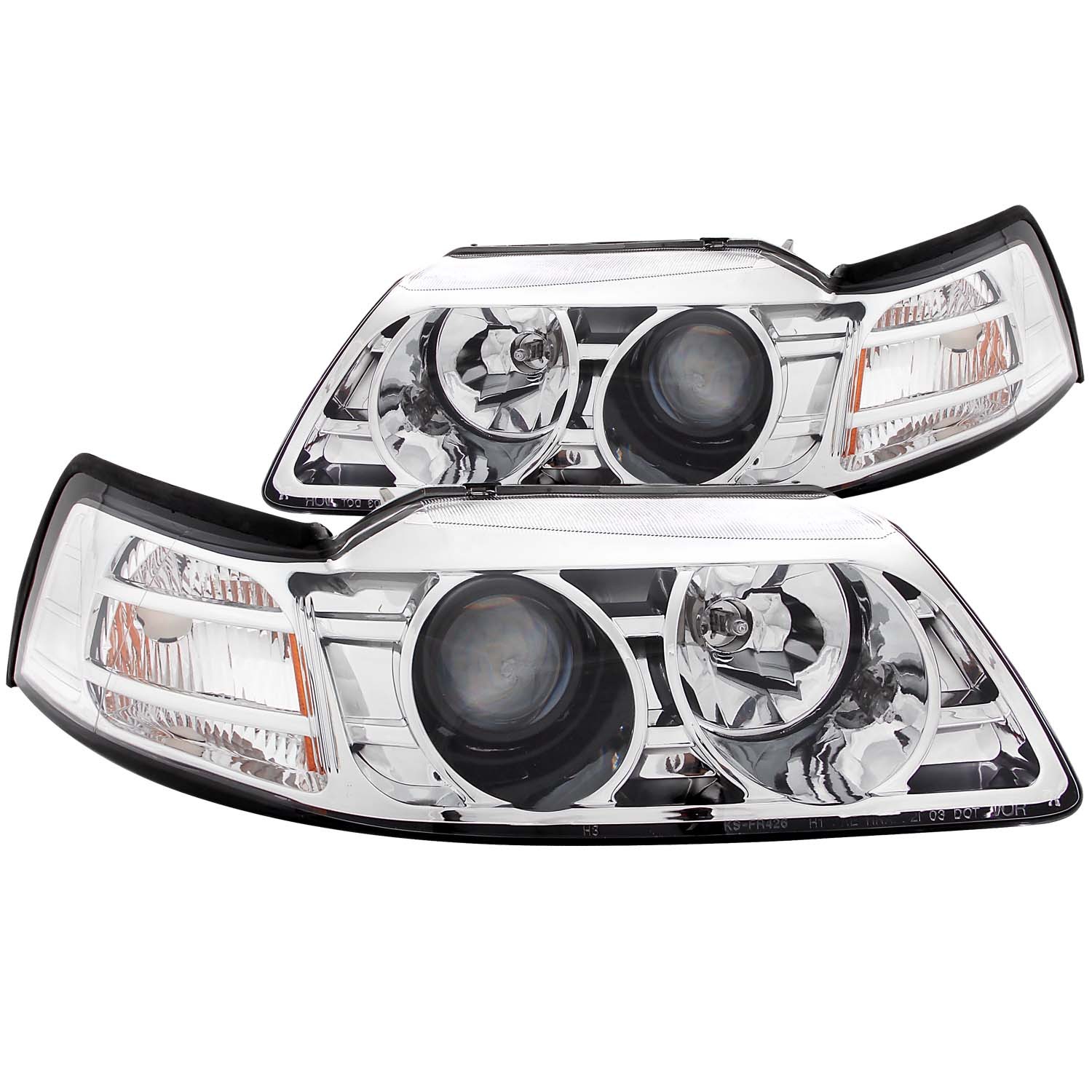 1999-2004 Ford Mustang ANZO Project Headlights w/Halogen Bulbs & Chome Housing