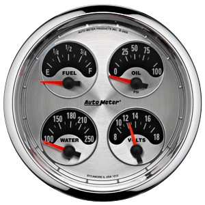 Auto Meter American Muscle Series 5" Short Sweep Quad Gauge - Oil Press. / Water Temp. / Volt / Fuel Level