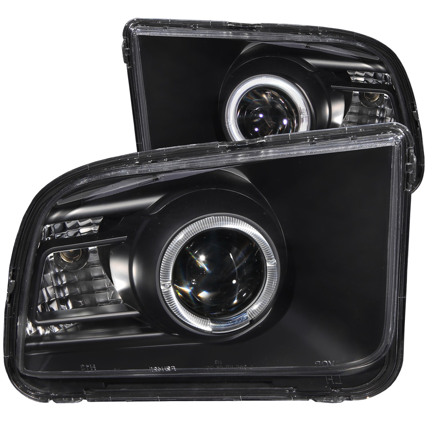 2005-2009 Ford Mustang ANZO Projector Headlights w/Black Background & Halo (2010 Style)