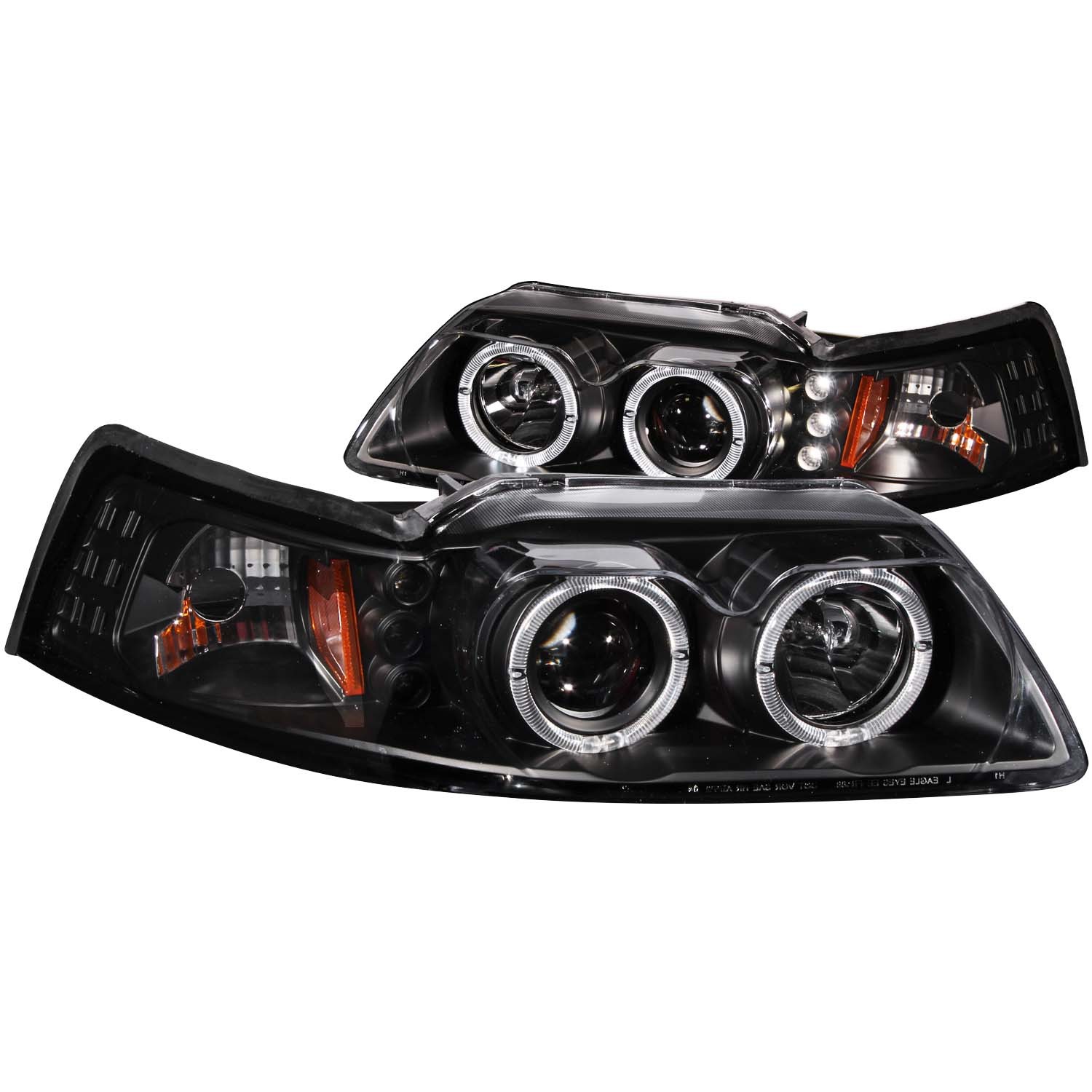 1999-2004 Ford Mustang ANZO Project Halo Headlights w/Halogen Bulbs & Black Housing