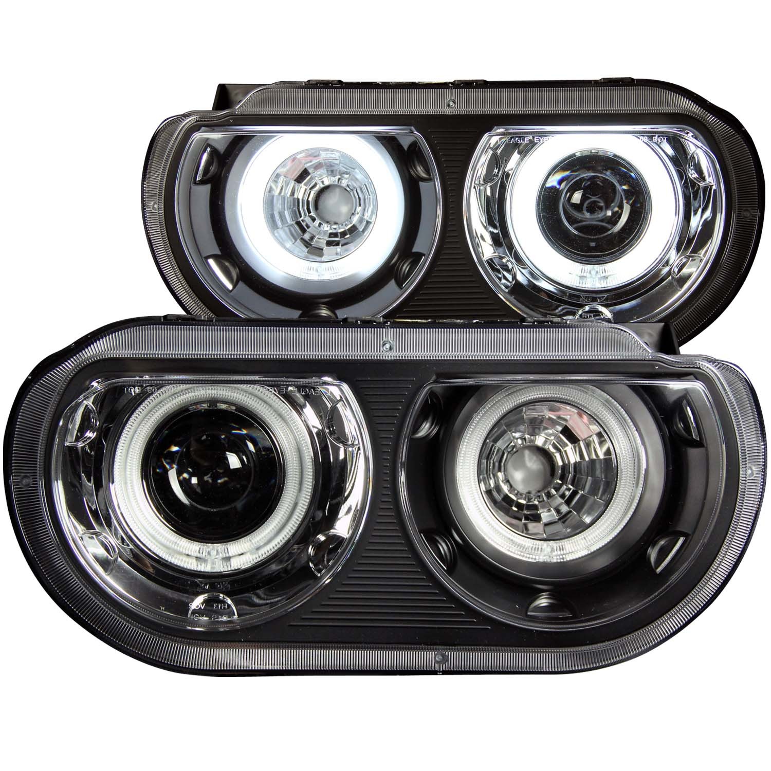 2008-2014 Dodge Challenger ANZO Projector Dual HALO Head Lights w/Halogen Bulbs & Black Housing (CCFL)