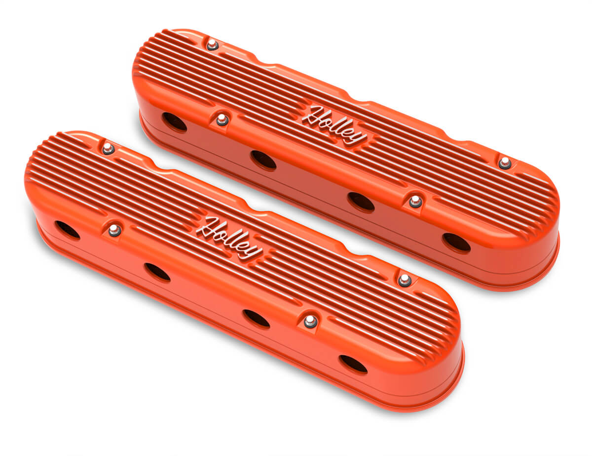 Holley 2-PC LS Vintage Series Valve Covers  Factory Orange Machined Finish