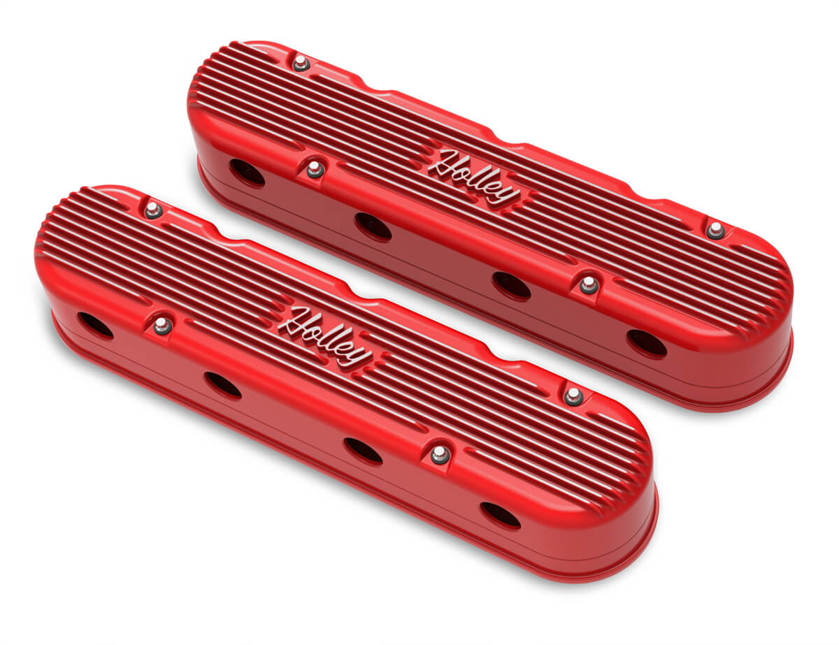 Holley 2-PC LS Vintage Series Valve Covers  Gloss Red Machined Finish