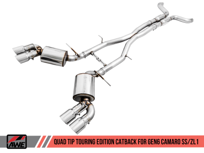 2016+ Camaro SS 6.2L V8 AWE Tuning Touring Edition Catback Exhaust System w/Chrome Silver Quad Tips (Resonated)