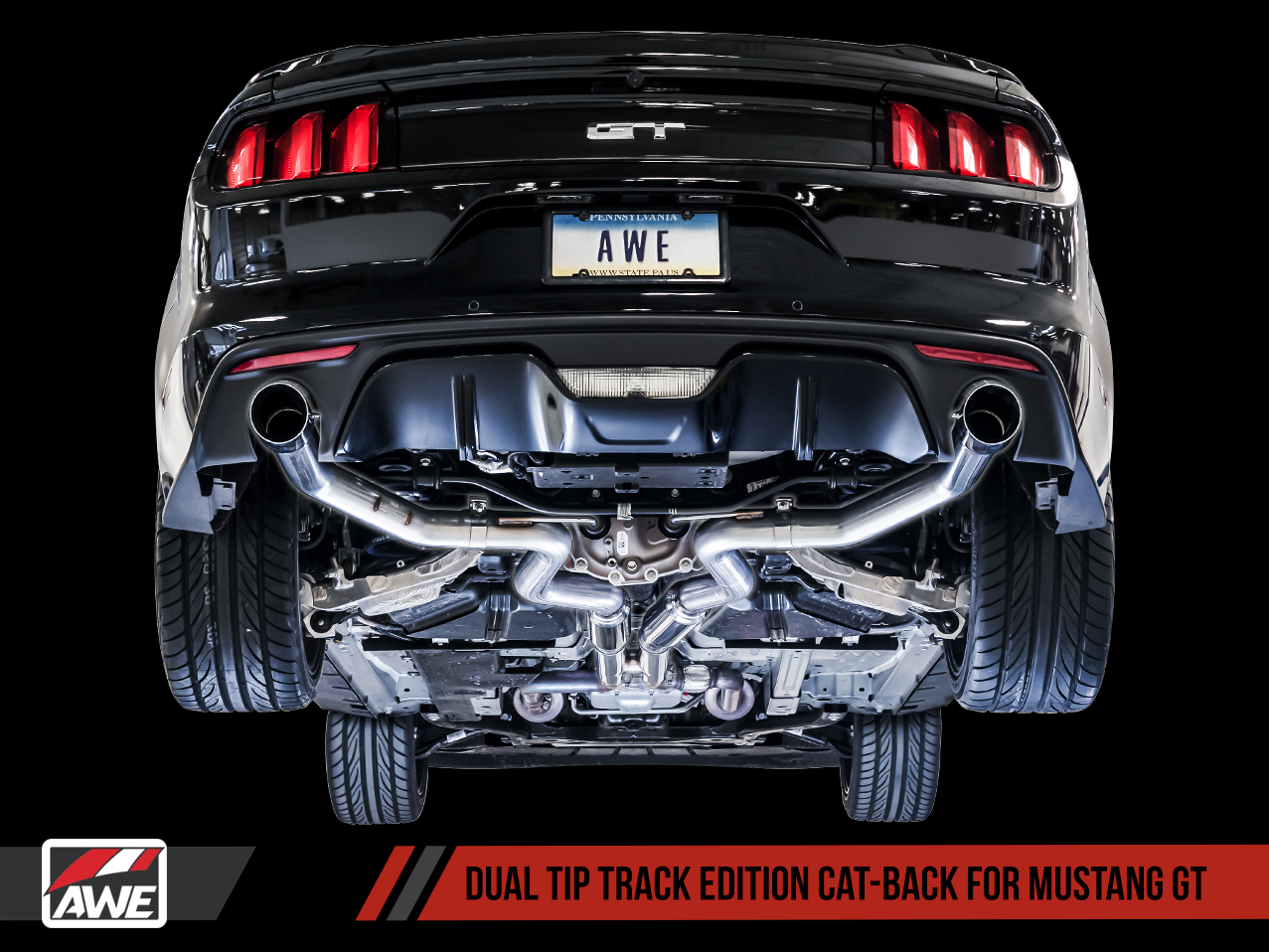 2018+ Ford Mustang GT 5.0L V8 AWE Track Edition Catback Exhaust System w/Chrome Silver Tips