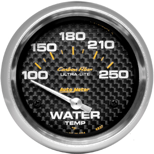 Auto Meter Carbon Fiber Series 2 1/16" Electric Short Sweep Water Temperature Gauge - 100-250 Degrees F