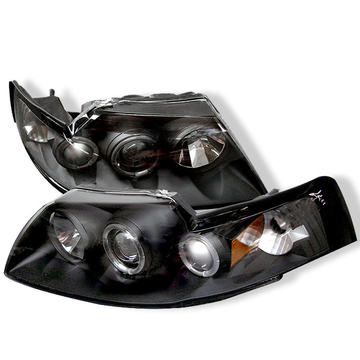 1994-2004 Ford Mustang Spyder Projector Halo LED Headlights w/Black Housing