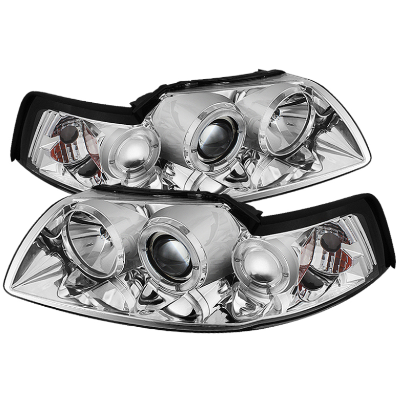 1994-2004 Ford Mustang Spyder Projector Halo LED Headlights w/Chrome Housing