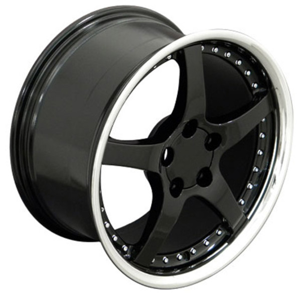 OE Wheels Corvette C5 Y2K Replica Wheel - Black w/polished lip 18x9.5" Set (54mm Offset)