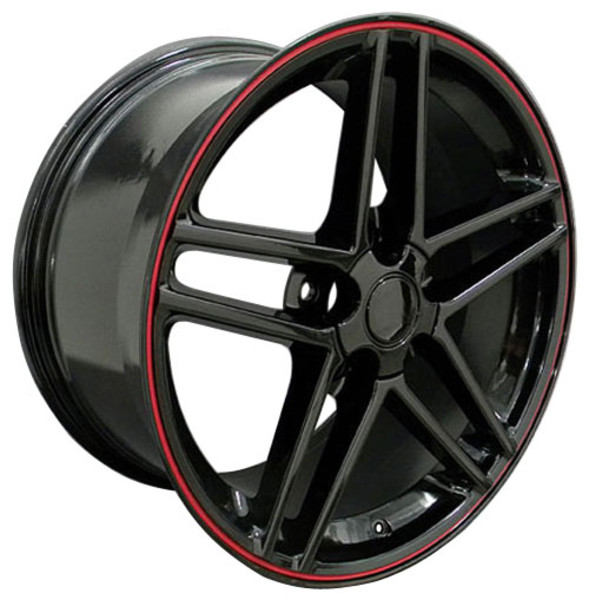 OE Wheels Corvette C6 Z06 Replica Wheel - Black w/Red band 18x10.5"/18x9.5" Set (56mm Offset) Set