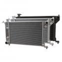 1994-1995 Ford Mustang AFCO Aluminum Polished Radiator w/Single Satin Shroud & Trans Cooler