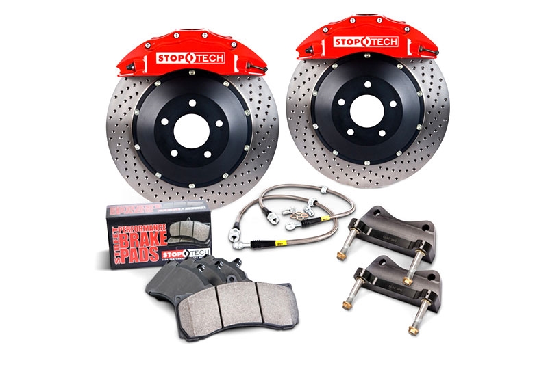 97-04 C5/ZO6 Corvette Stoptech Front Big Brake Kit w/Red ST-40 Calipers & 2pc 355x32mm Drilled Rotors