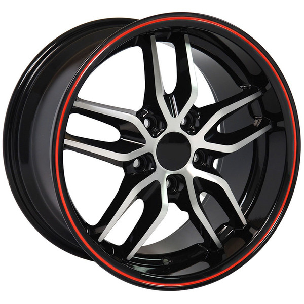 OE Wheels Corvette C7 Stingray Deepdish Replica Wheel - Black Machined w/Red Stripe 17x9.5" (54mm Offset)