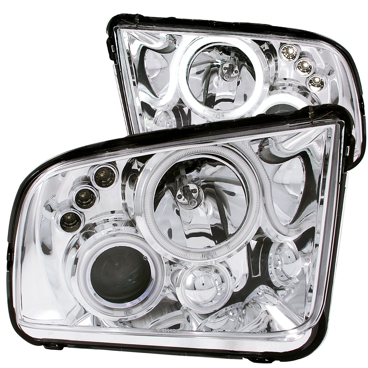 2005-2009 Ford Mustang ANZO Projector Headlights w/Chrome Background & CCFL Halo