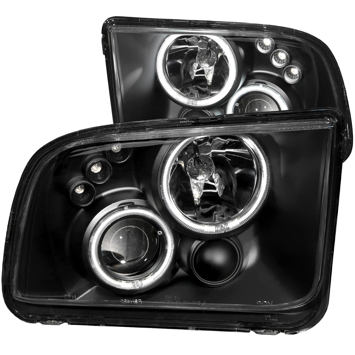 2005-2009 Ford Mustang ANZO Projector Headlights w/Black Background & CCFL Halo
