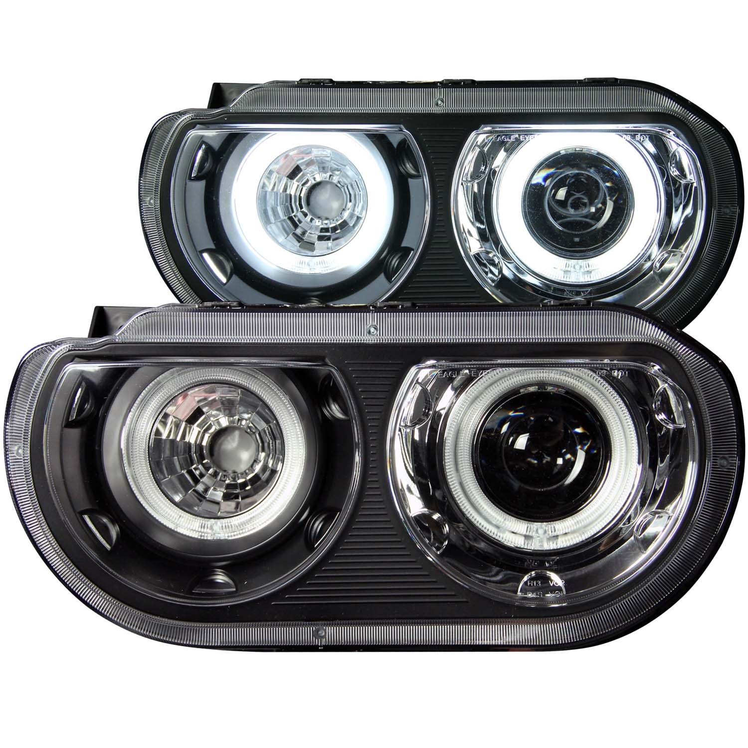 2008-2014 Dodge Challenger ANZO Projector Dual HALO Head Lights w/Xenon Bulbs & Black Housing (CCFL)(HID)