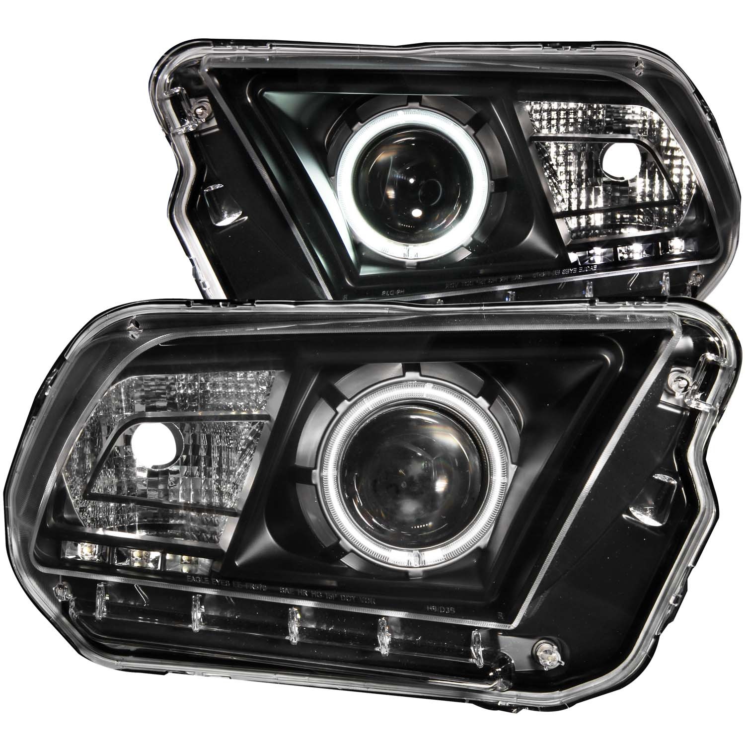 2010-2013 Ford Mustang ANZO Projector Headlights w/Black Background & CCFL Halo