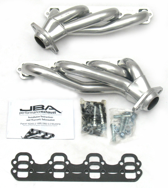 1986-1993 Ford Mustang GT 5.0L JBA 1 5/8" Stainless Steel Shorty Headers - Silver Ceramic Coated