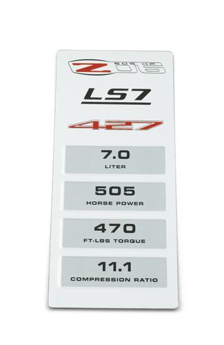 GM Accessories LS7 Engine Performance Data Plate