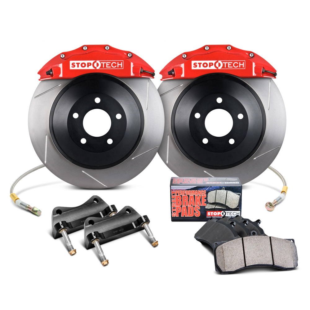 2015+ Ford Mustang GT Stoptech Red Front Big Brake Kit w/1pc 380x34mm Slotted Rotors
