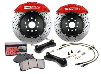 2015+ Ford Mustang GT Stoptech Red Front Big Brake Kit w/2pc 380x34mm Drilled Rotors