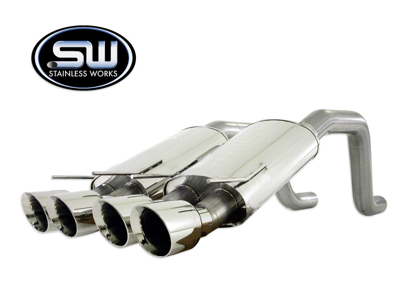 2006-13 C6 ZO6 Stainless Works 3" Axle Back Chambered Turbo Exhaust System w/Quad Tips - More Subtle Sound