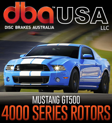 2013+ Ford Mustang GT500 DBA 4000 Series Drilled & Slotted Rotors - Front w/Black Hat